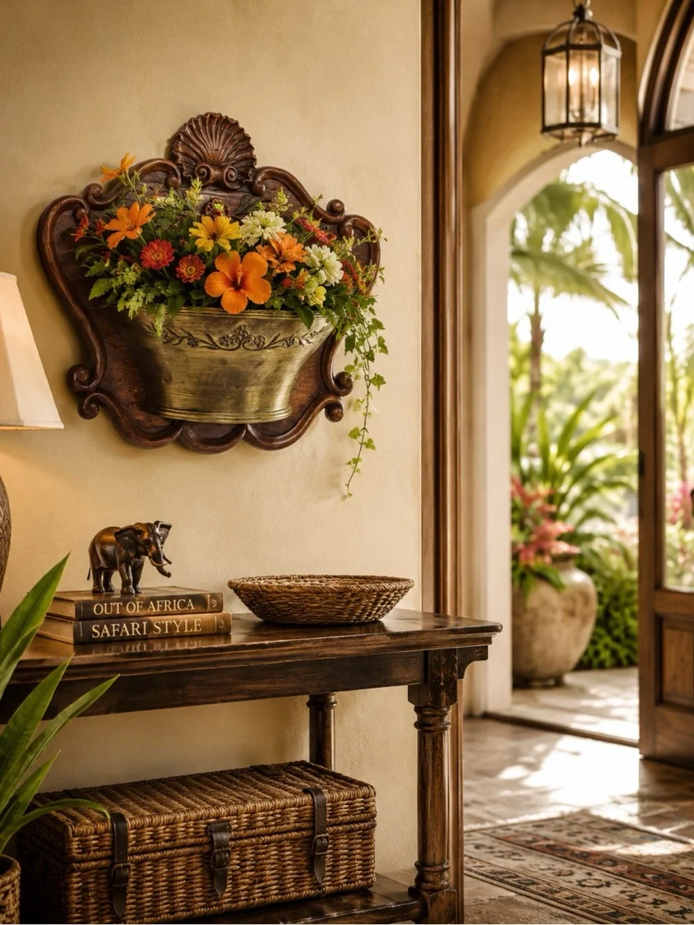 2Pc Home Interior Wall Hanging Plaque with Flower basket Homco